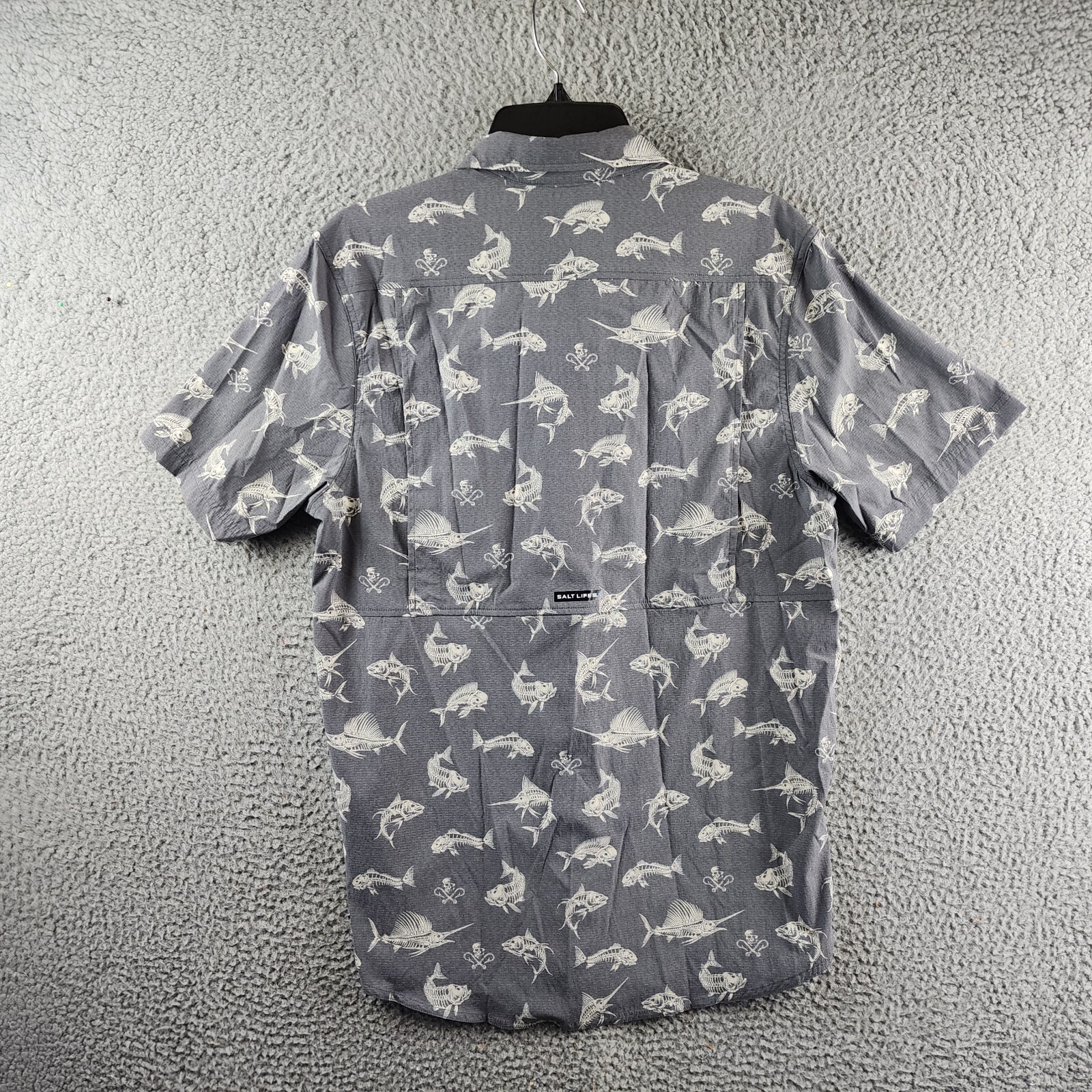 Salt Life Fish N Bones Short-Sleeve Button-Front Shirt Men's S Gray Collared - Picture 14 of 17
