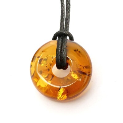 100% Natur Bernstein amber Ketten Anhänger Donut am Band versch. Farben V56