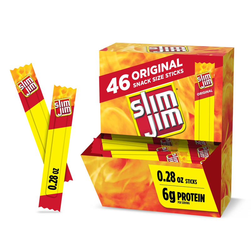 46-Pack Slim 0.28 Oz Jim Smoked Meat Sticks, Original Flavor, 6G Protein