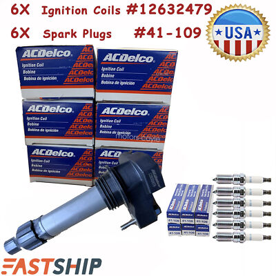 6X 12632479 D515C Ignition Coil + 6X 41-109 Spark Plug For GMC Chevrolet new&