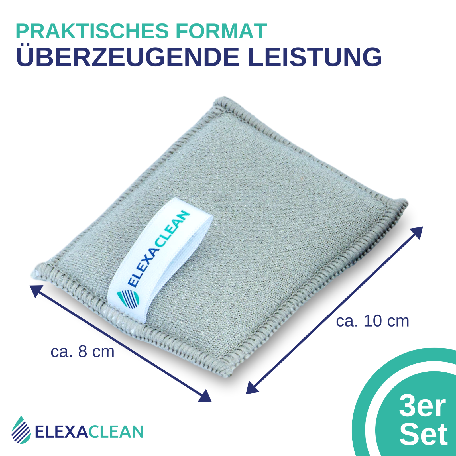 ELEXACLEAN Spülschwamm Topfreiniger Schwämme (3er Set, 10x8 cm, Grau