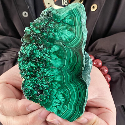 351G Natural malachite slice crystal luster quartz mineral specimen healing
