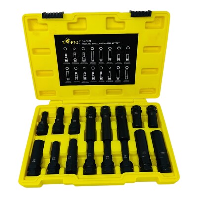 Topec 16-Piece Locking Lug Nut Master Key Set, Wheel Lock Removal Kit of... 