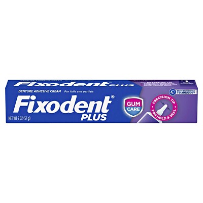 Fixodent Plus Precision Hold & Seal Denture Adhesive Cream Gum Care~ 2.oz~New