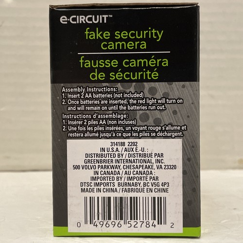 e-Circuit Fake Security Camera*Battery Operated*Wall/Ceiling Mountable*314188