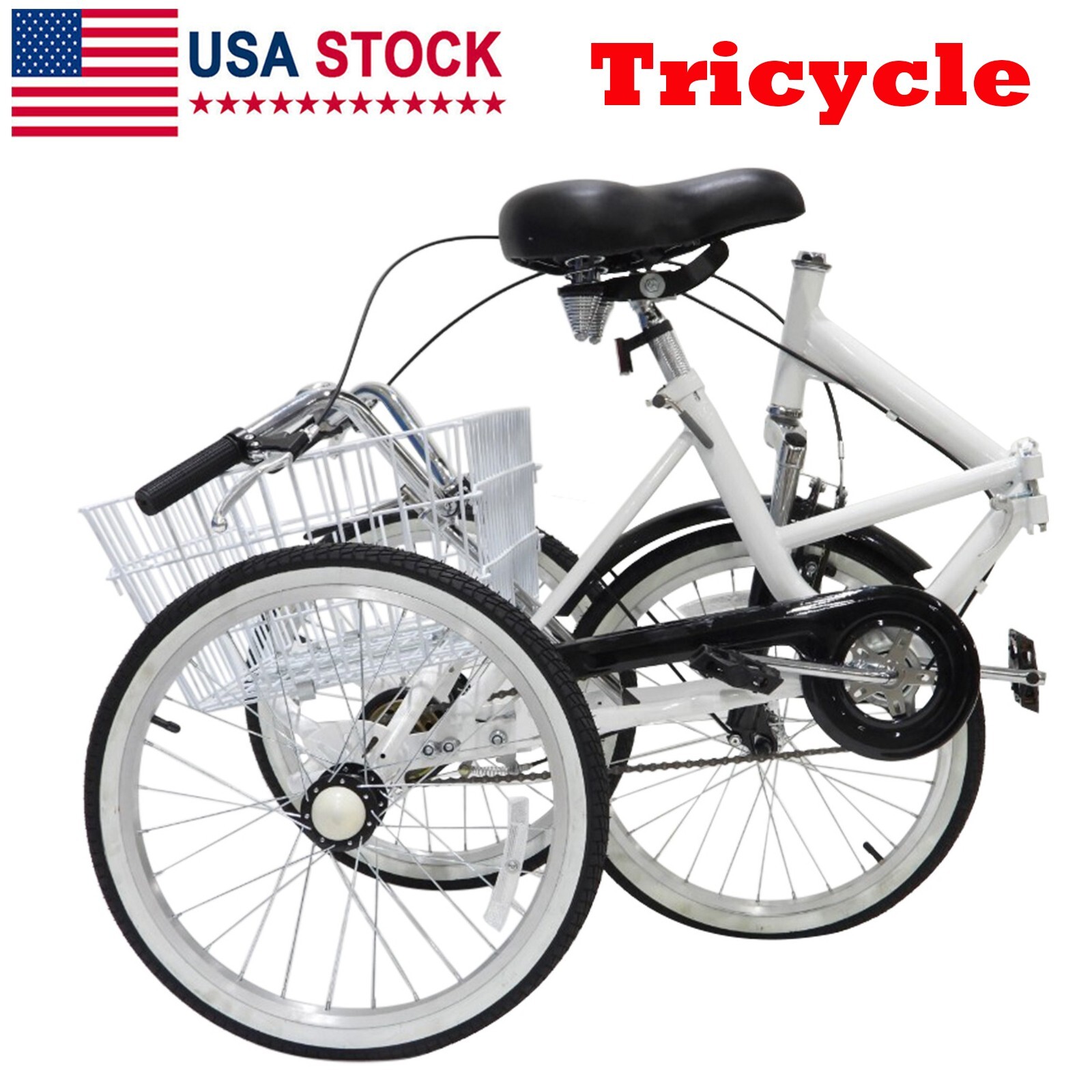 Adult Tricycle Three Wheel Trike Bike Cruiser 1 Speed 20″ w/ Cargo Basket White