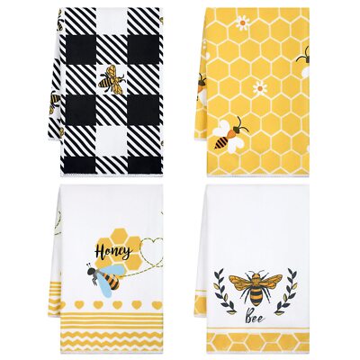 4 Pcs Easter Dish Decor Kitchen Bee Honey Towels Honeycomb Hand Towels Bread