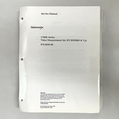 Tektronix 1780R-Series Video Meas Set (SN B02) Service Manual (P/N 070-8030-00)