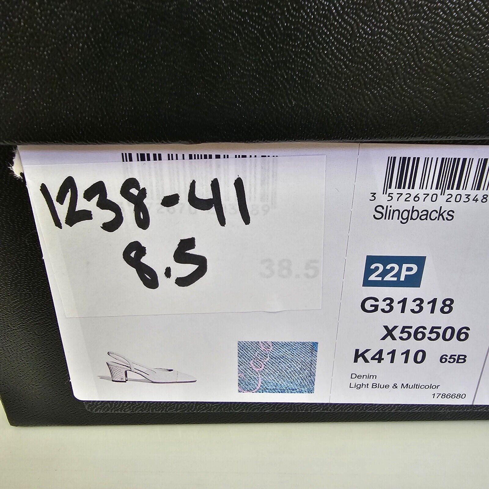 Chanel 22S G31318 Mademoiselle Coco Denim Slingback Heel 373838.5 EUR sizes