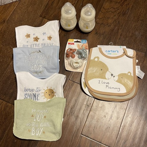 Baby Boy Bib Pacifier Bottle Lot Carter's Nuk MAM Brands 0-6