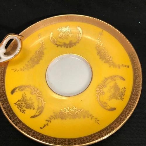 VINTAGE ARNART 5TH AVE HAND PAINTED TEACUP & SAUCER YELLOW GOLD #2056 JAPAN