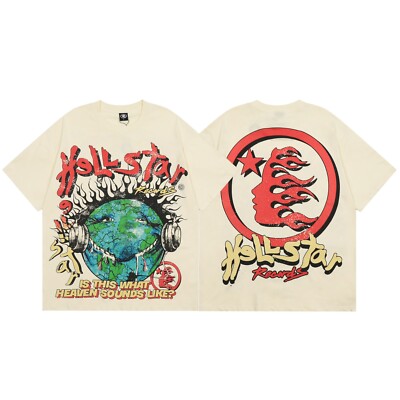 Men's Women's hell printing star Short Sleeve High Street T-shirt beige