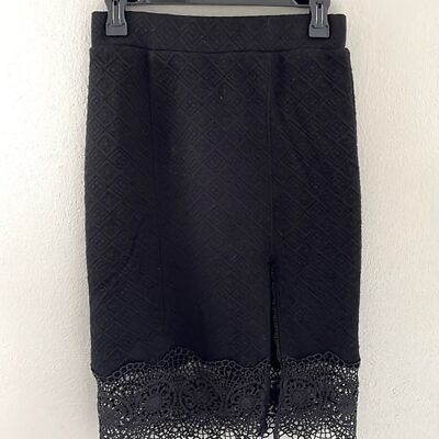 Free People Black Quilted Storyteller Stretch Knit Lace Hem Skirt SP