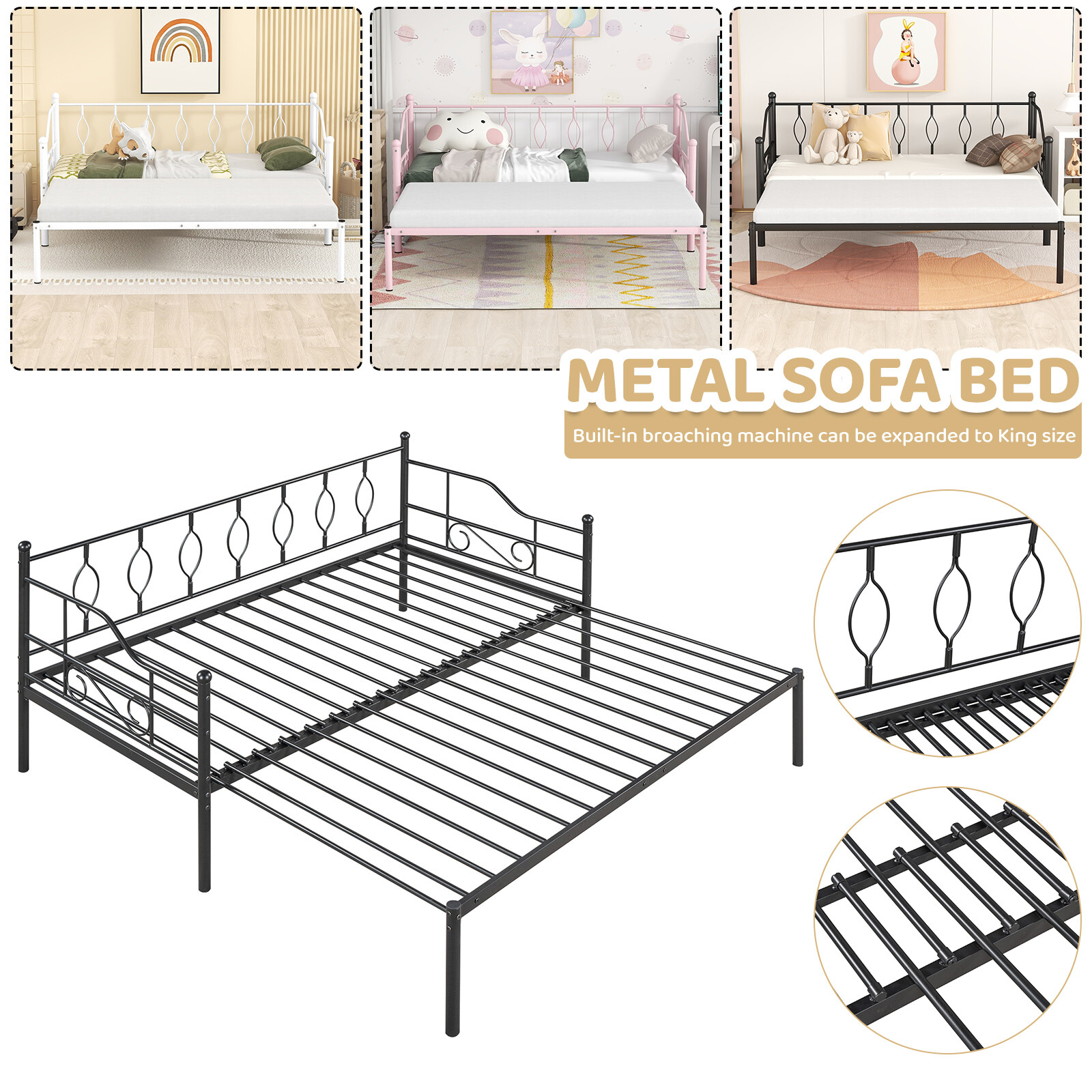 Sofa Bed Daybed With Trundle &slat Expandable Design Us