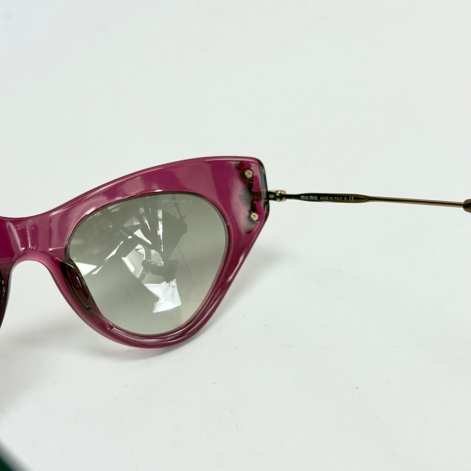 Pre-owned Miu Miu Glow 04p Mu04ps Pink Gold Jewel Crystal Cat Eye Geometric Sunglasses In Gray