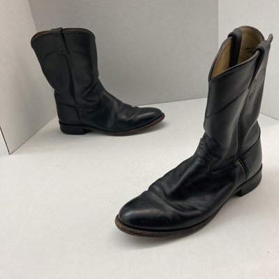 Justin Black Leather Roper Cowboy Boots 