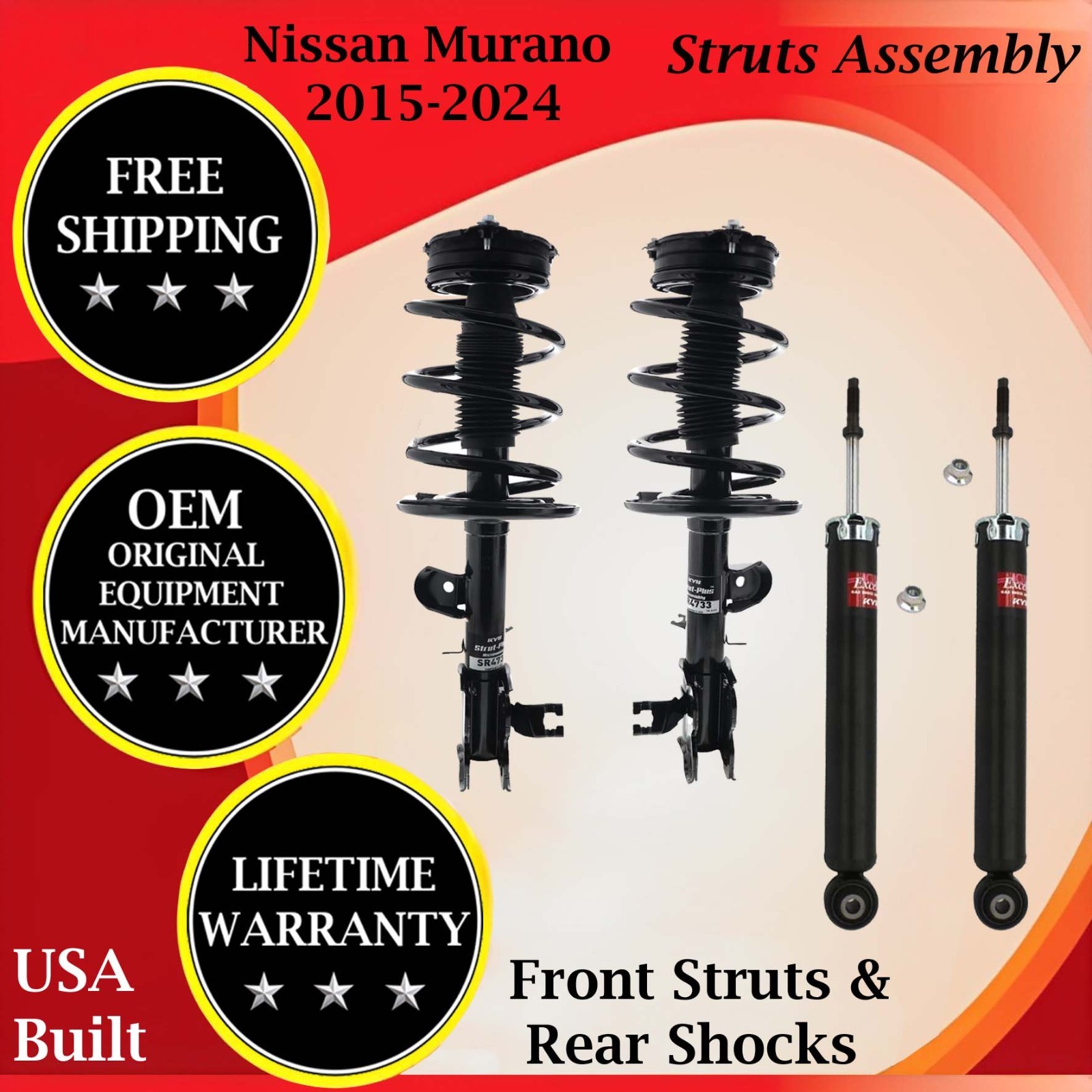 KYB OEM Front Strut Assembly & Rear Shocks 2015-2024 Nissan Murano 9 Out of Stoc