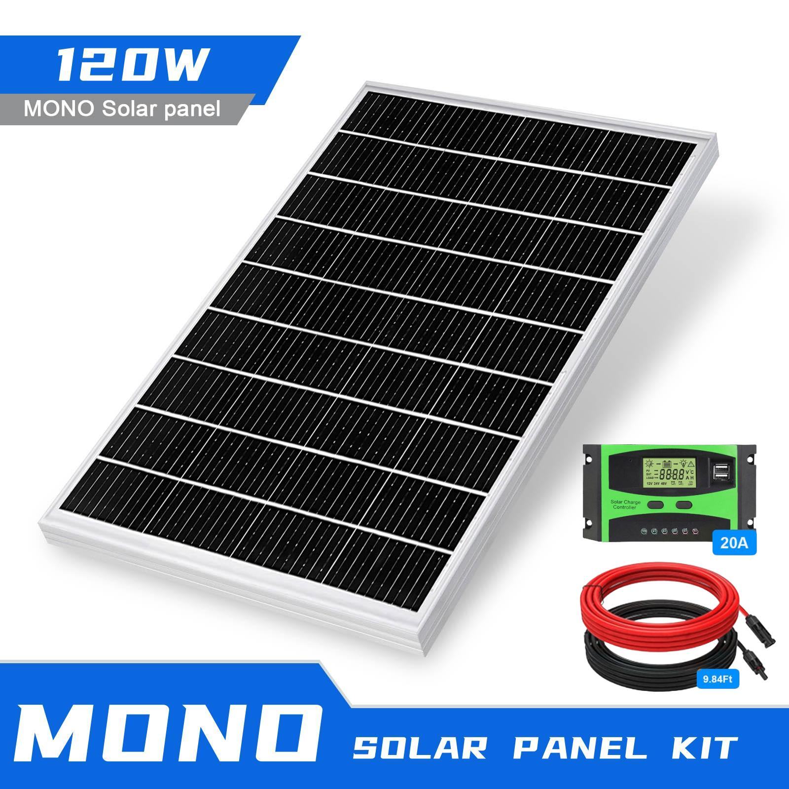 120 Watts 12 Volt/24 Volt Solar Panel Kit High Efficiency 20A Charge Controller