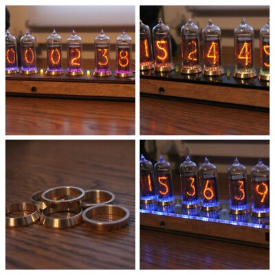 Nixie tube clock include IN-14 tubes and plywood black case remote control USB-C