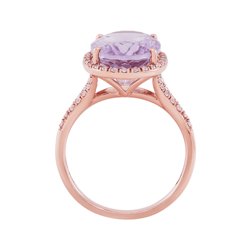 Pre-owned Welry Pink Amethyst Oval-cut Halo Ring With Cz In 10k Rose Gold, Size 7