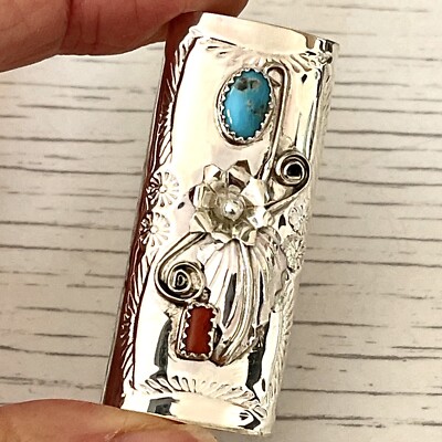 Turquoise Navajo MINI Lighter Cover Case Holder Bic Native American Flower 925
