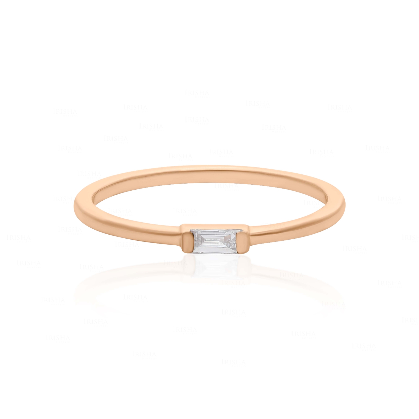 14K Gold 0.05 Ct. Solitaire Genuine Baguette Diamond Fine Ring Size - 3 to 8 US - Picture 7 of 8