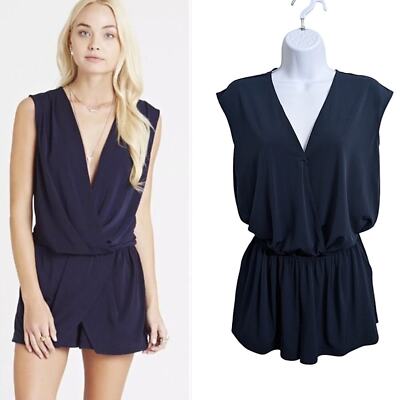BCBGeneration Navy Blue Mini Romper Slouchy Cross Front Short Drop Sleeve XS
