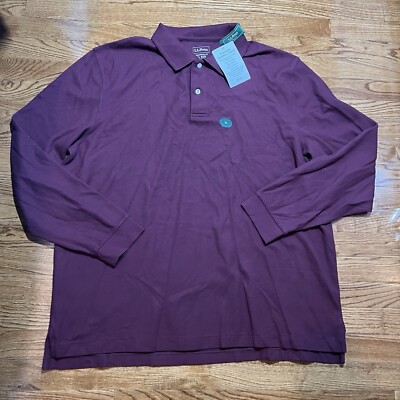 LL Bean Polo Shirt Mens XL Burgundy Long Sleeve Casual Work Golf Traditional Fit