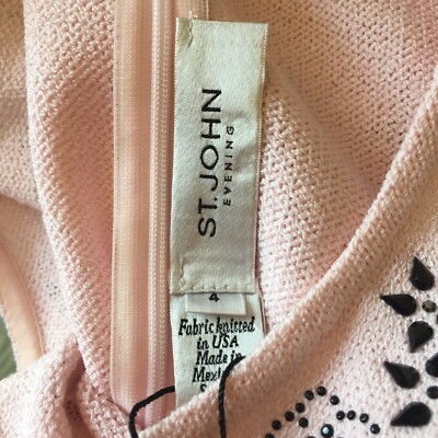 Pre-owned St John Knt St John Knit Evening Dress Sz 4 Porcelain Pink & Black Santana Wool Rayon