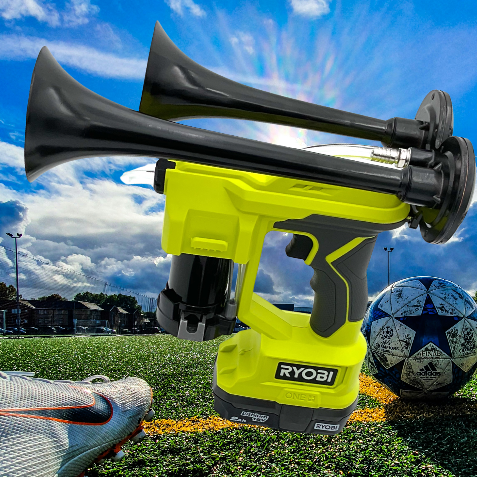 For Ryobi 18V  Drill Train Air Horn Dual Black Air Trumpets Double Loud Trumpet