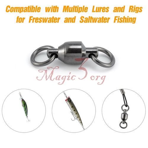 20-100pcs Fishing Swivels Ball Bearing Solid Ring Trolling Black Nickel #0-#8 US