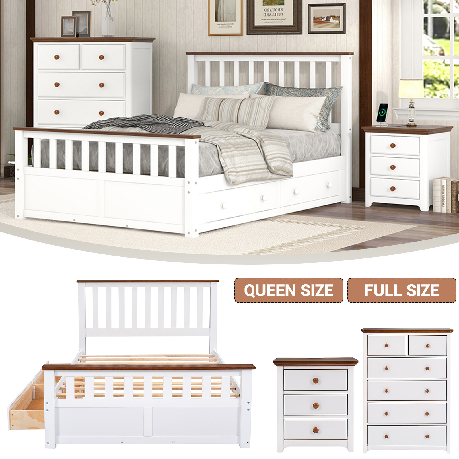 With Headboard & Footboard And Drawers