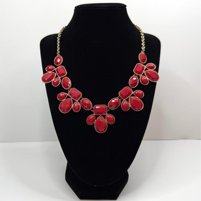 Gold Chain Faceted Gemstone Bib Necklace Acrylic Cabochon Fashion Jewelry 20.5in