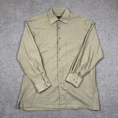 BOSS Hugo Boss Shirt Mens 16.5 Green Button Up Stretch Collared Long Sleeve
