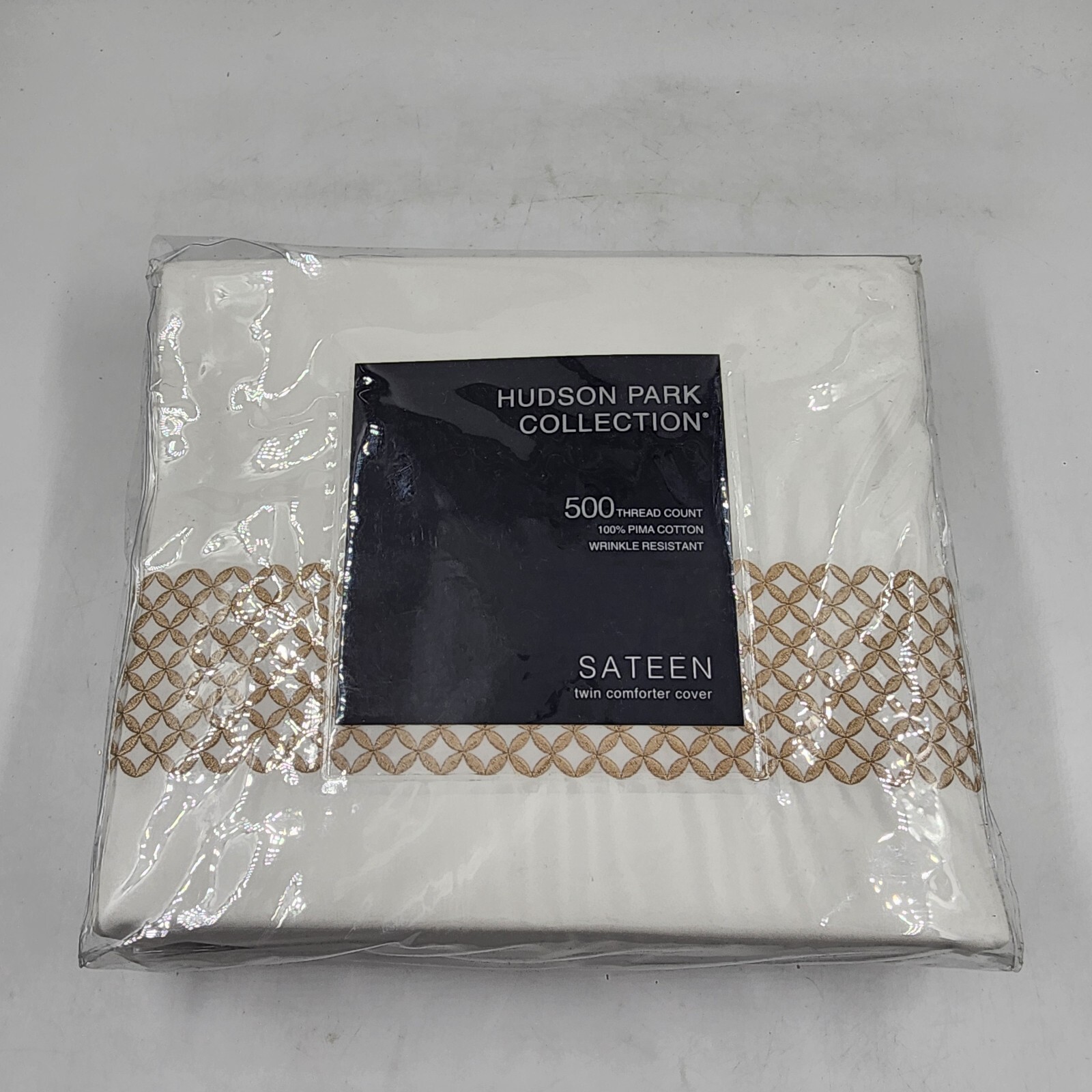 Hudson Park Collection 500TC Embroidered Geo Twin Comforter Cover - Sand - Picture 2 of 14
