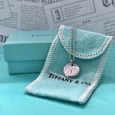 RARE Tiffany Co. Script Notes Letter N Disc Pendant 18