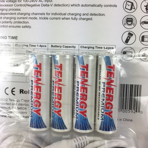 NEW Tenergy 4 Bay Battery LCD Fast Charger For AA AAA Batteries 4 FREE INCLUDED