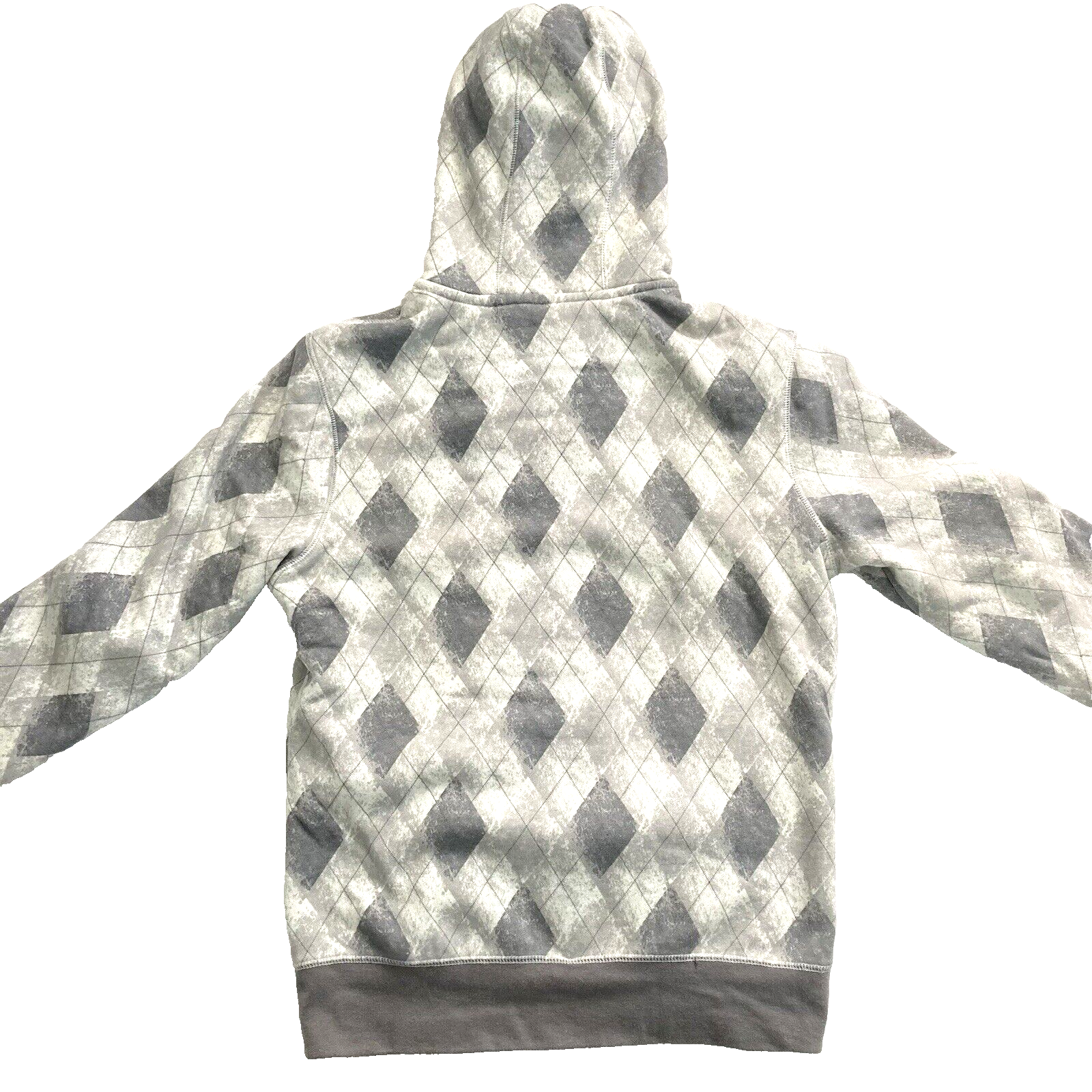 Vintage American Rag Grey Argyle Fleece Lined Hoodie Size M