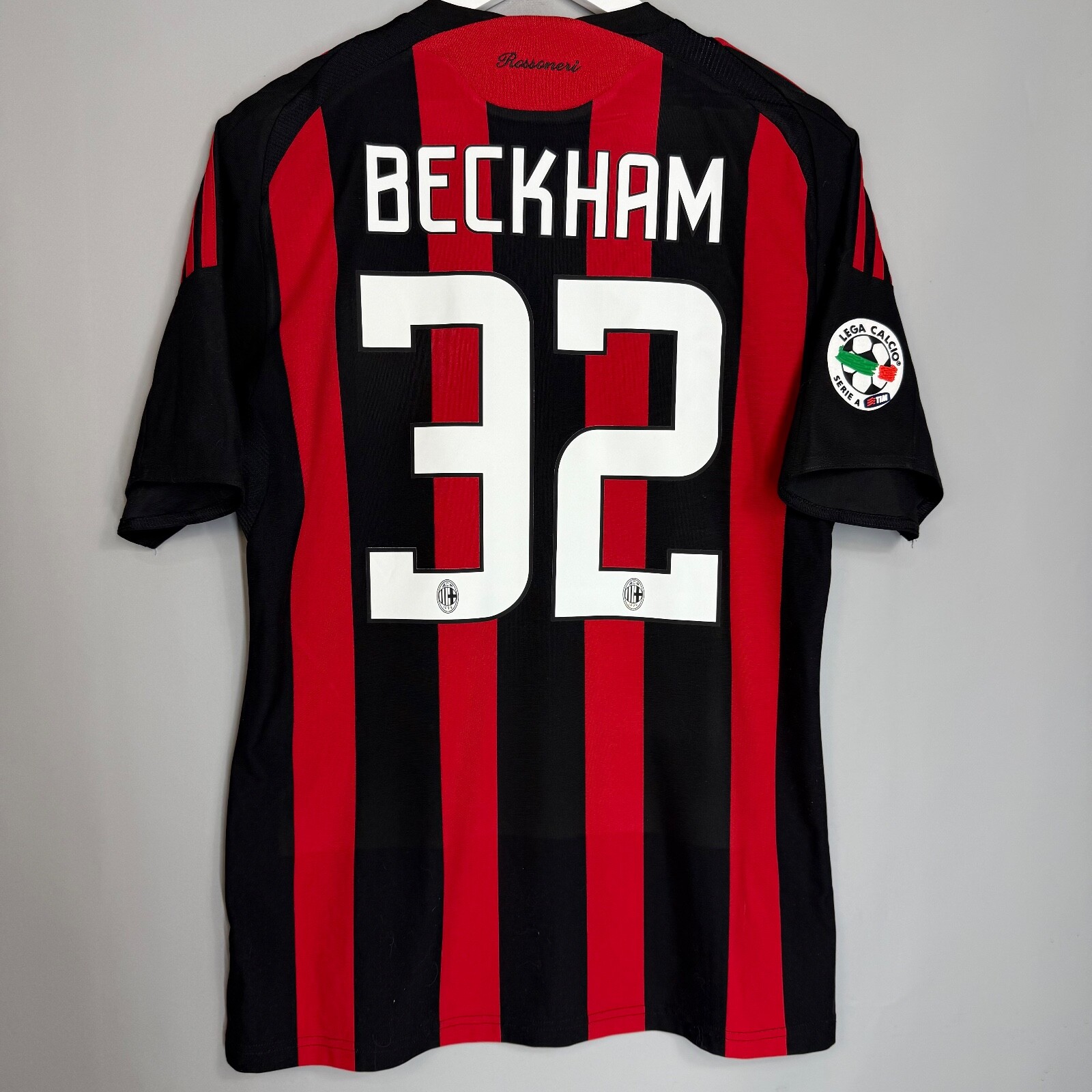 【新品未使用】AC MILAN 2009-10 #32 BECKHAM HOME 2009-10 AC Milan Player Issue Home L/S Shirt Beckham #32 (XL)