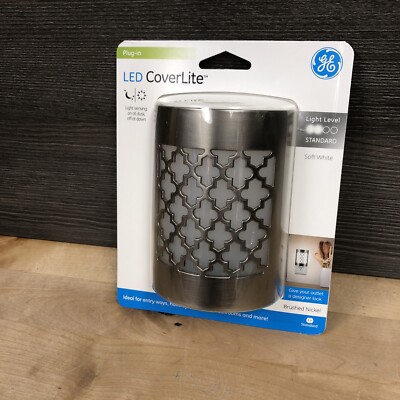 GE CoverLite Brushed Nickel LED Night Light, Plug-in, Dusk-to-Dawn 29847 New