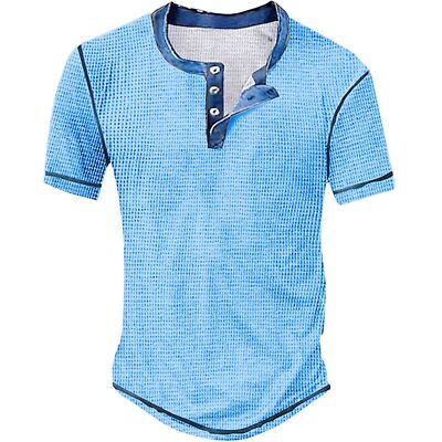 Men's Short Sleeve T-Shirt Casual Button Henley Neck  Basic Summer Solid T Shirt