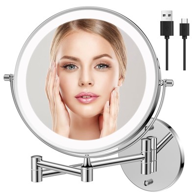FUNTOUCH Rechargeable Wall Mounted Makeup Mirror with Lights, 1X10X Wall Moun...