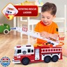 VEBO Fire Truck Motorized with Lights, Siren Sound, Working Water Pump and Rotating Rescue Ladder- Electric, Motorized, Big Fun Size 15