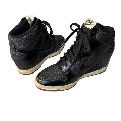 Nike Women's Dunk Sky Hi Essential Tweed Black GUM 6 Sneaker Wedge