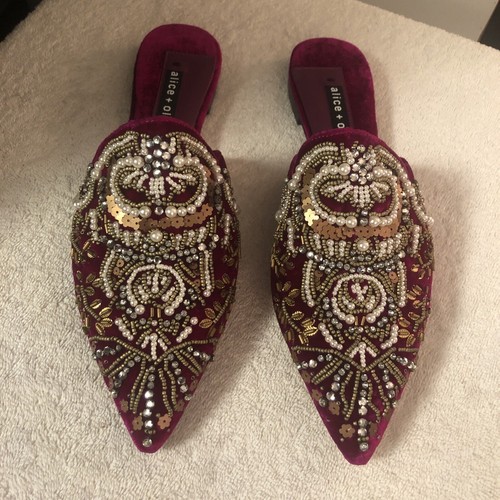 alice+olivia　レインシューズ　25cm Alice And Olivia Embellished Currant Velveteen Slip On Mule