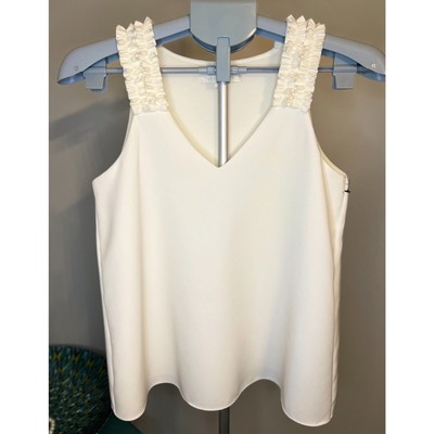 Cooper & Ella Ivory Tank Top w/ruffled straps and V-neck. Satin feel. Sz XS
