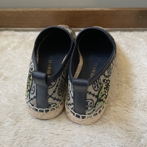 Pre-owned Tory Burch T Monogram Platform Espadrille Cheetah Needlepoint Navy Size 9 In Blue