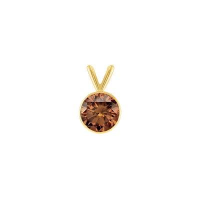 Pre-owned Shine Brite With A Diamond 1.75 Ct Round Cut Brown Solid Real 18k Yellow Gold Bezel Pendant 18" Necklace