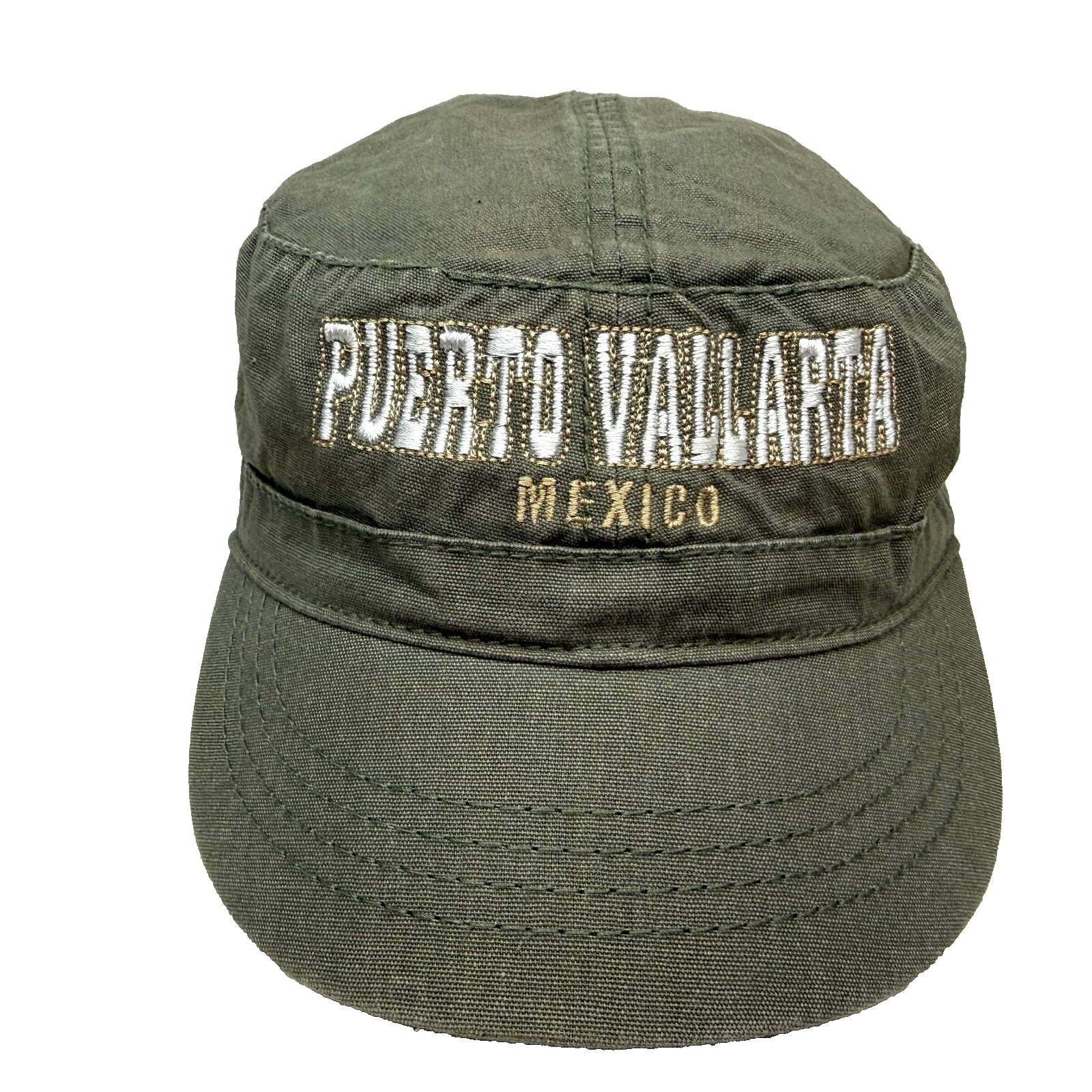 Puerto Vallarta Mexico  Military Cadet Hat Cap Elastic Strap Olive Women OSFA