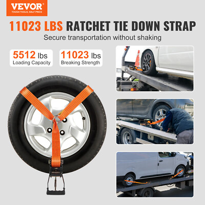 VEVOR Ratchet Tie Down Strap Towing Tire Straps Kit for Car Trailer Hauler 4 PCS